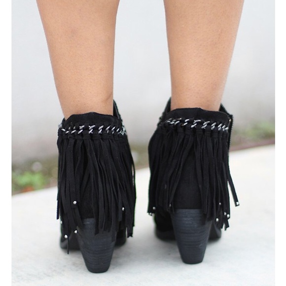 Black Fringe Boho Chic Booties - Picture 8 of 8
